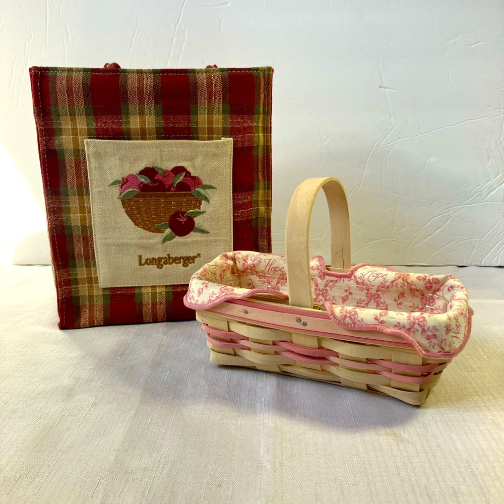 Longaberger Bundle, Breast Cancer Basket W/ Liner & Protector & Tote